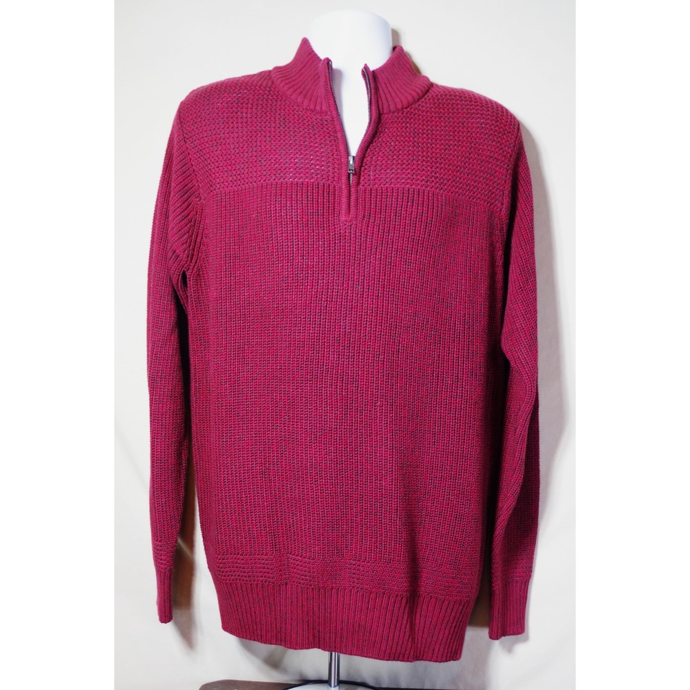 RedHead Brand Co Men's Large Burgundy Marl Quarter Zip Knit Sweater Mock Neck